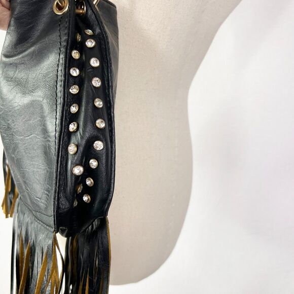 Imoshion | BOHO Purse | Crossbody | Fringe | Black | Small | Rhinestone Trim - Picture 2 of 10